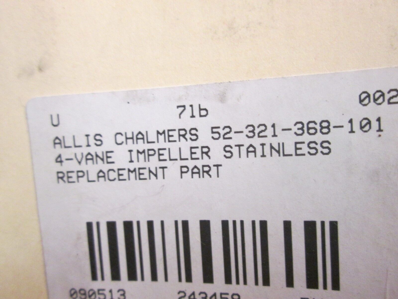 Allis Chalmers 4-Vane Impeller 52-321-368-101 Stainless Used