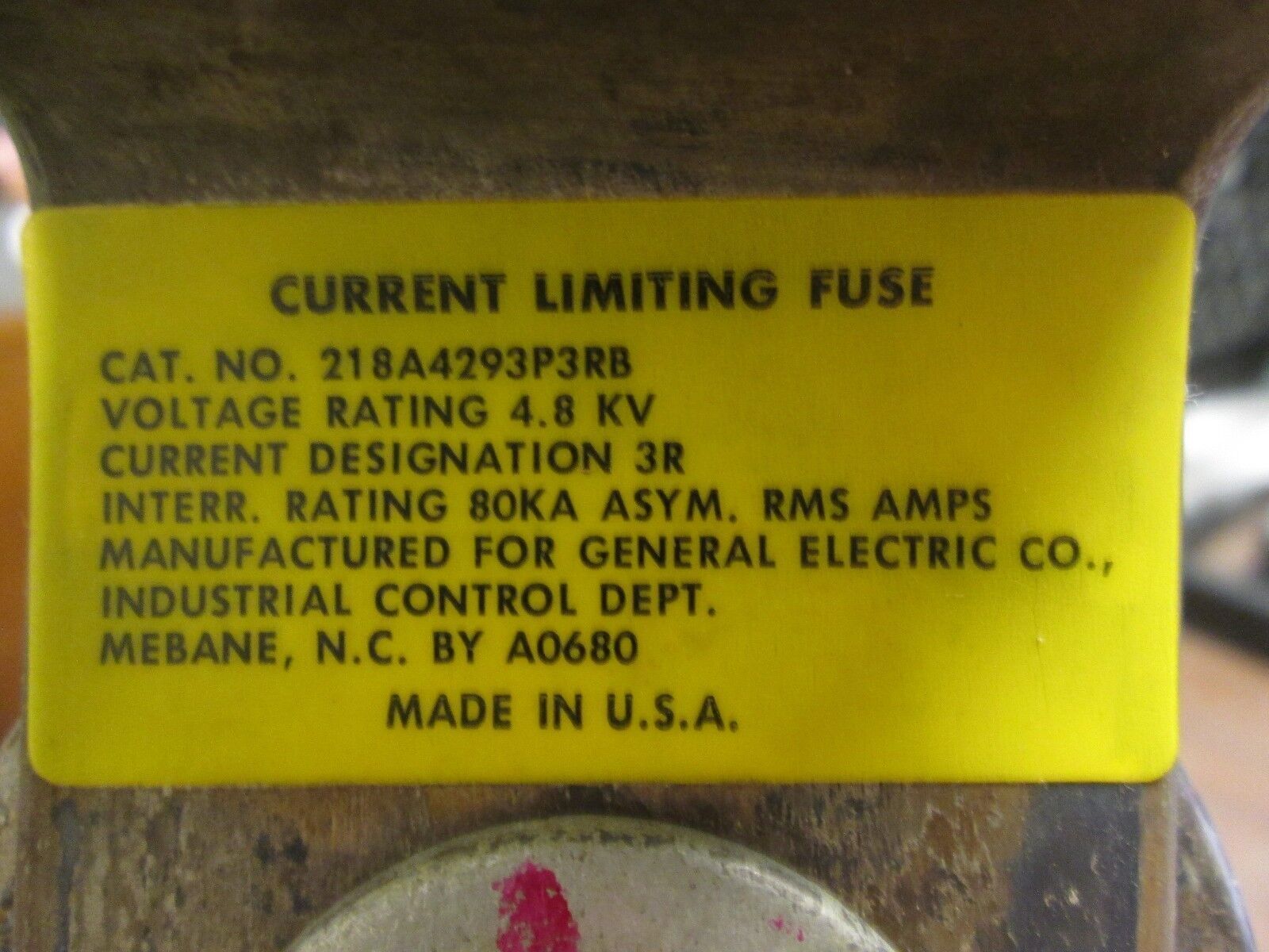 GE Current Limiting Fuse 218A4293P3RB 4.8KV 3R Rating Used