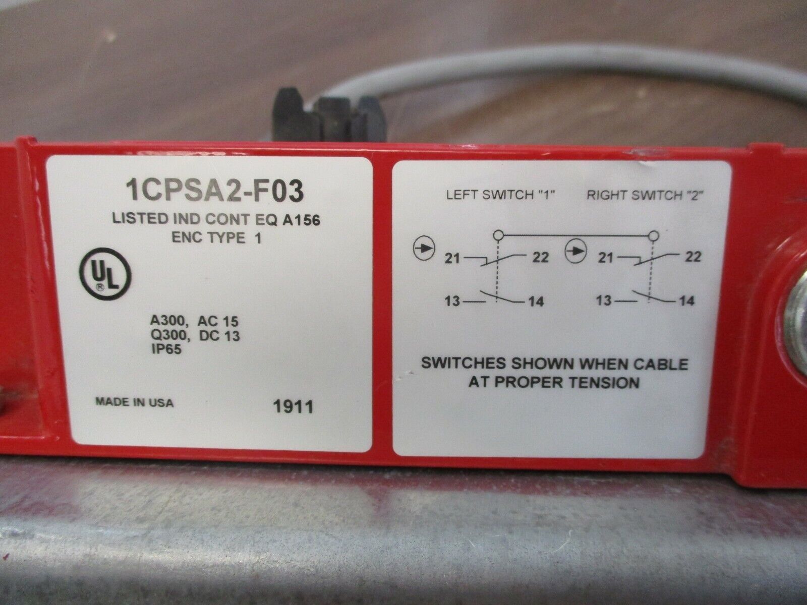 Honeywell Micro Switch Cable-Pull Switch 1CPSA2-F03 w/ Mounting Plate *No Front*