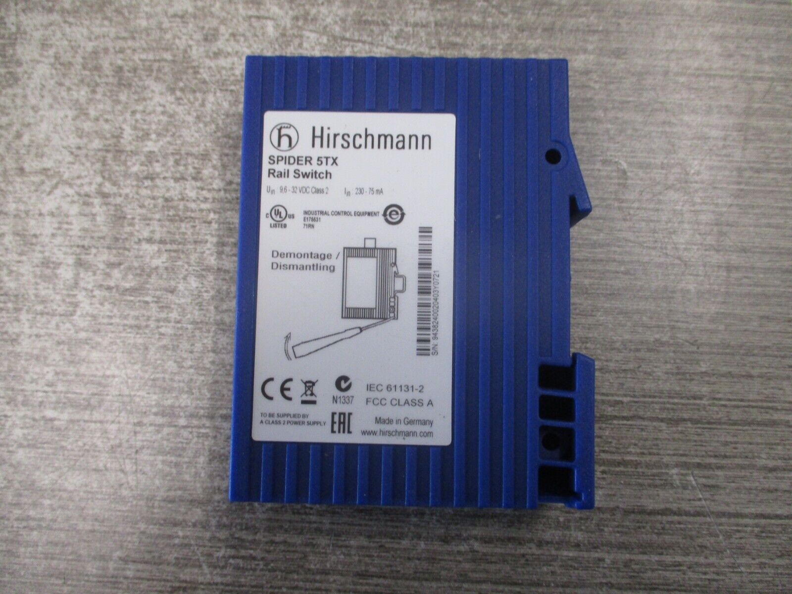 Hirschmann Rail Ethernet Switch SPIDER 5TX 5-Port Used