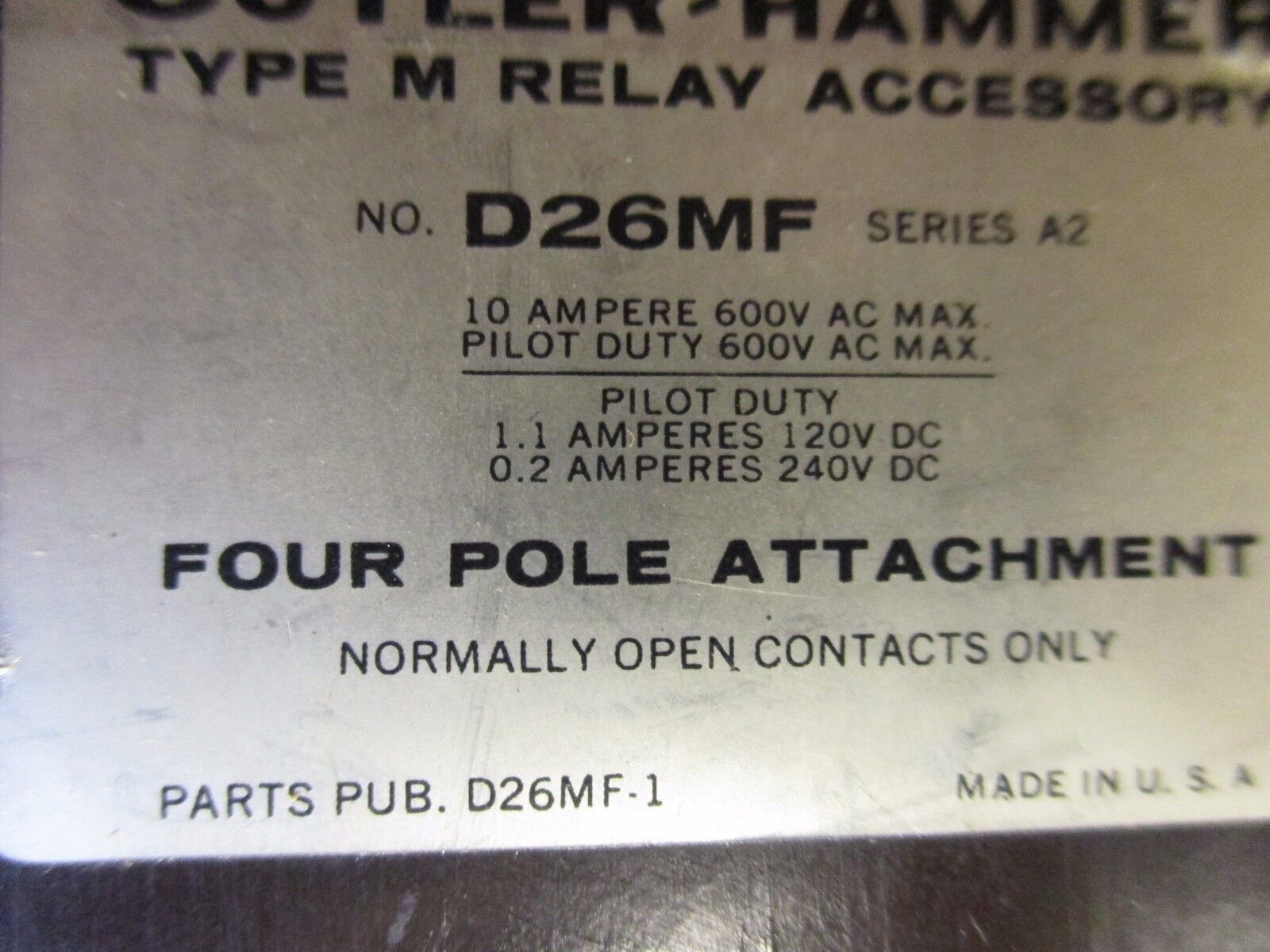 Cutler-Hammer Type M Relay w/ Accessories D26M / D26MD / D26MF Used
