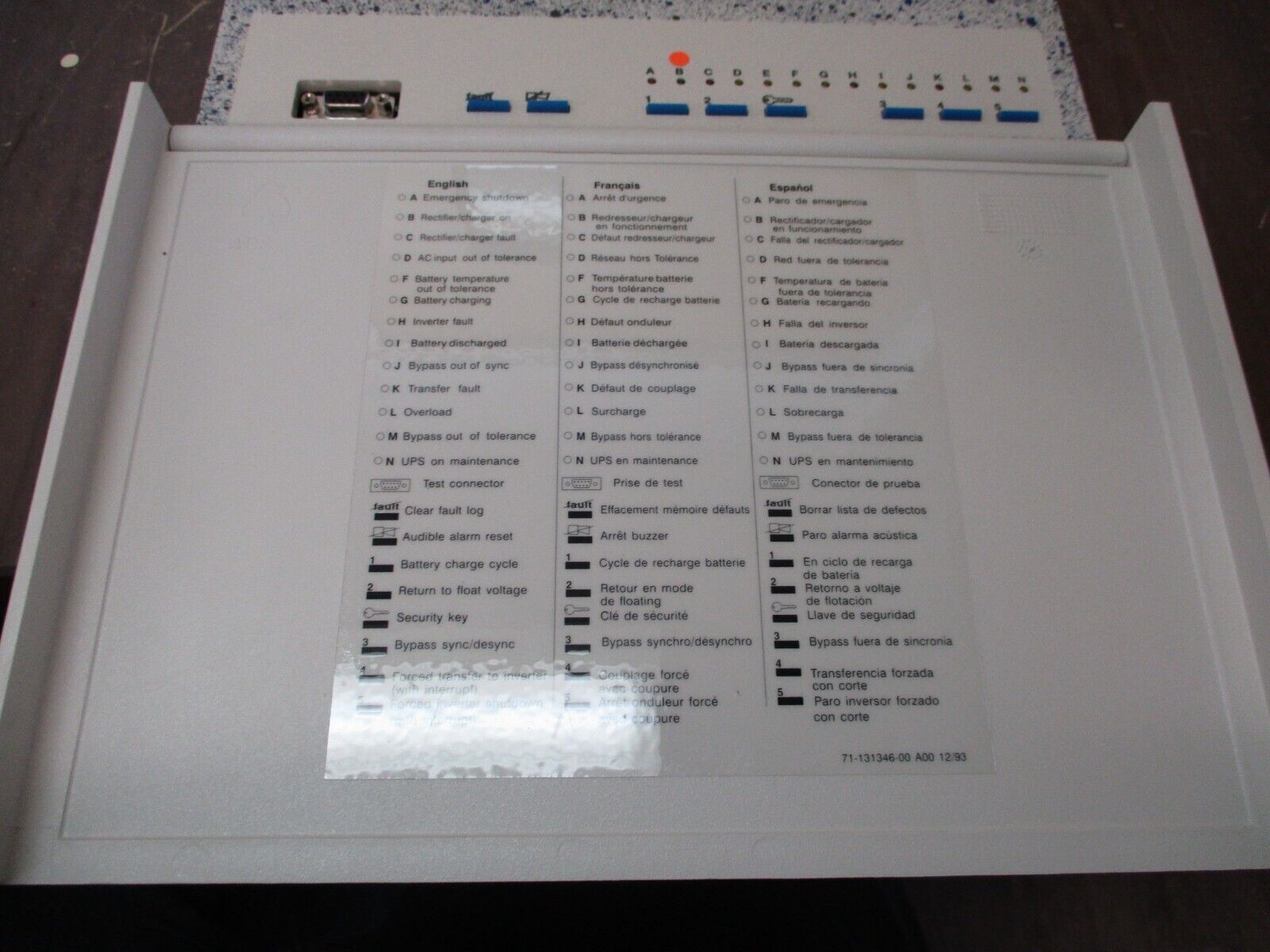 MGE EPS 8000A Control Panel 72-130131-02 Used