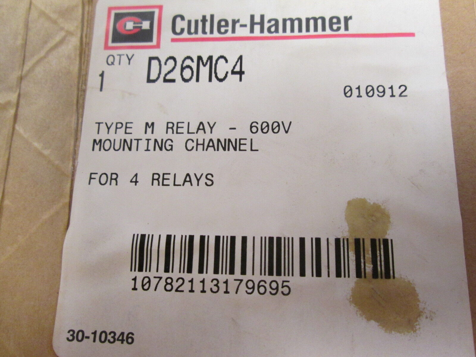 Cutler-Hammer Type M Relay Mounting Channel D26MC4 600V For 4 Relays New Surplus