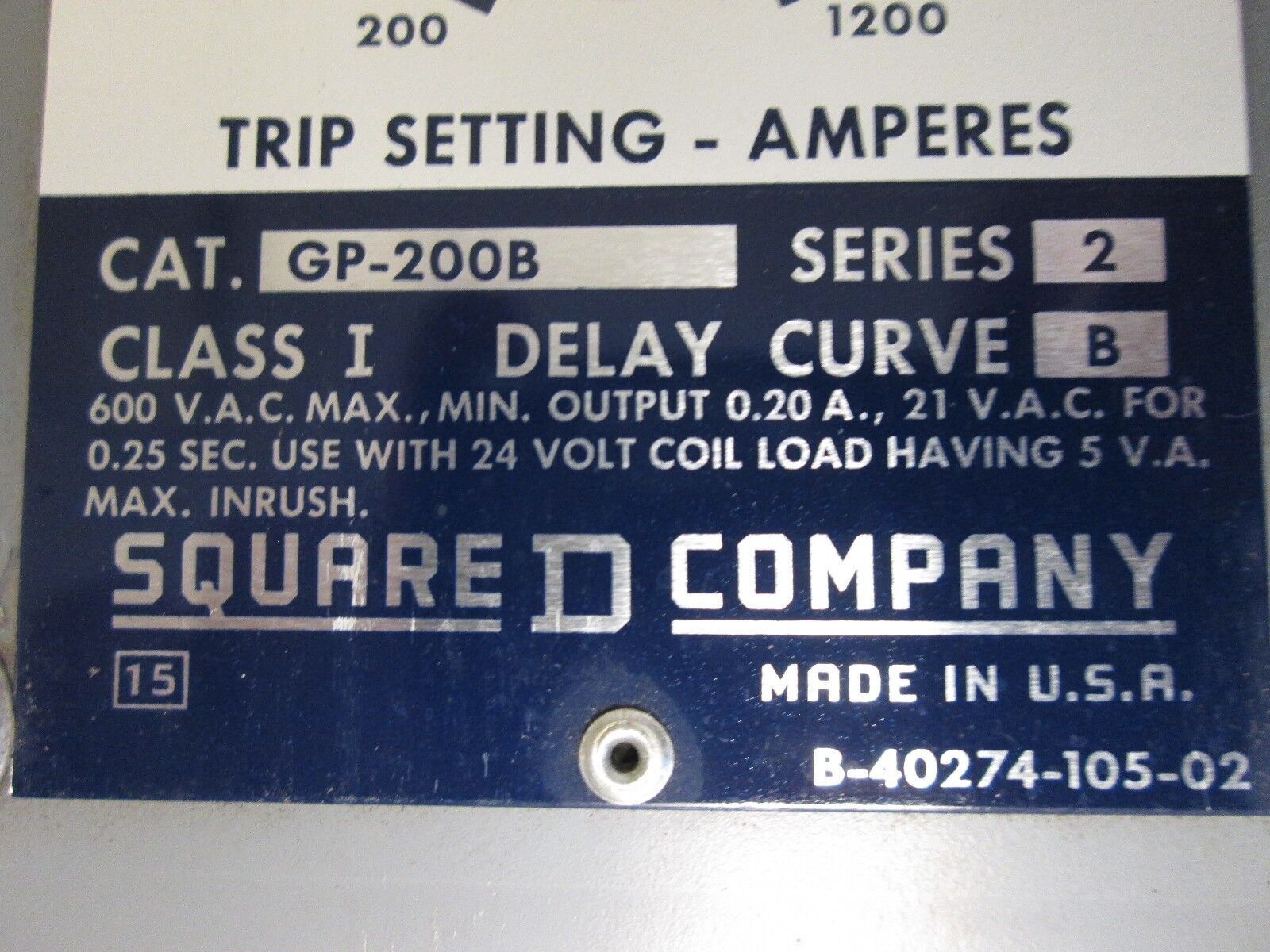 Square D Ground-Censor Ground Fault Relay GP-200B 200-1200A Trip Used