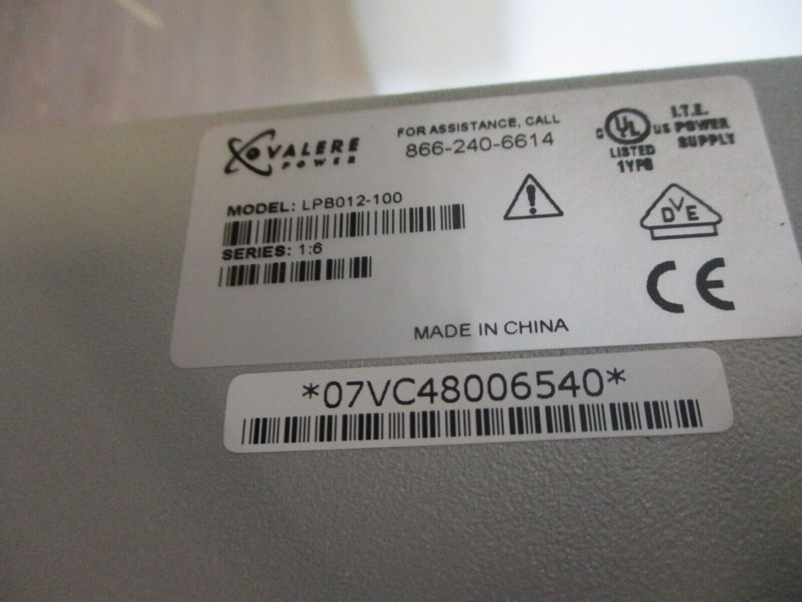 Valere Battery Cabinet LPB012-100 Rev. 1.6 Used