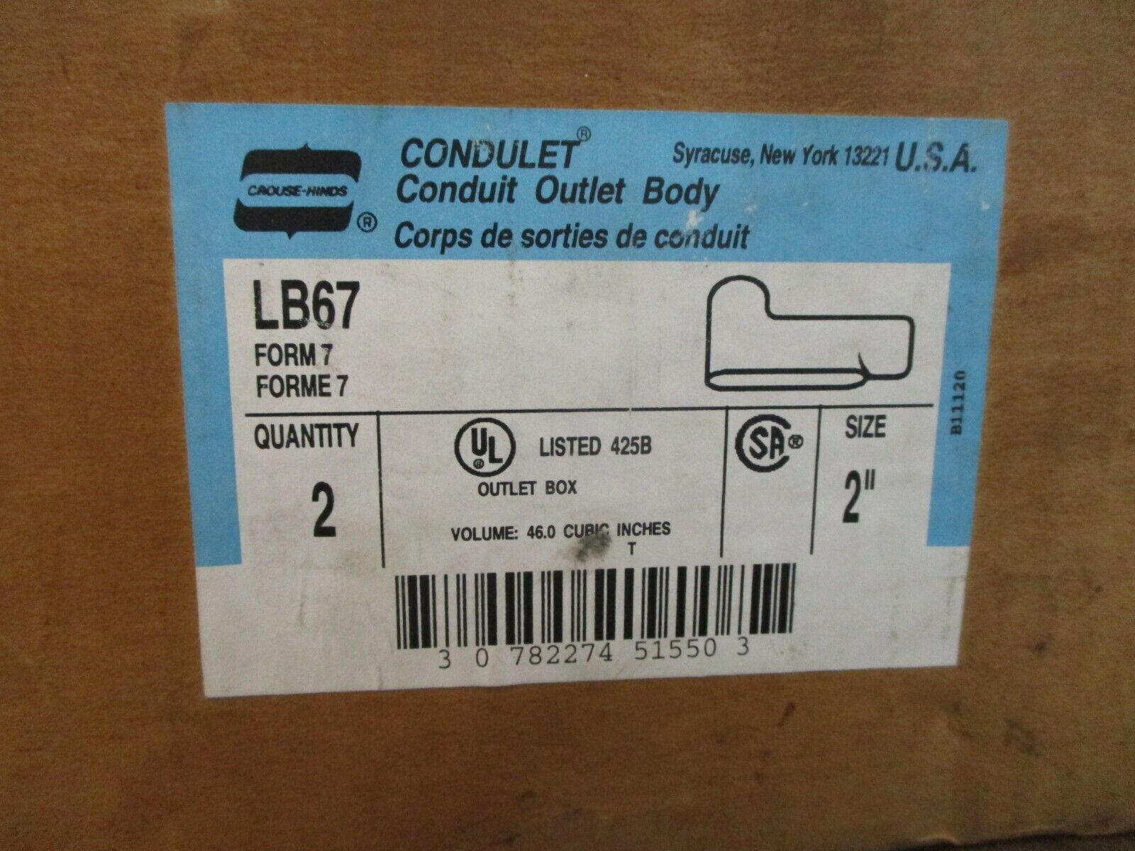 Crouse-Hinds Condulet Conduit Body LB67 Form 7 Size: 2" *Box of 2* New Surplus