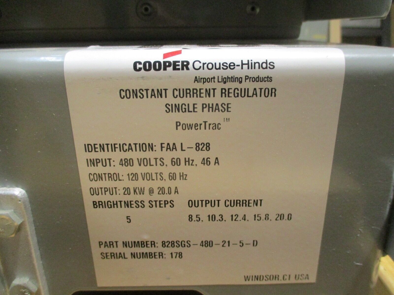 Cooper Crouse-Hinds PowerTrac Constant Current Regulator 828SGS-480-21-5-D
