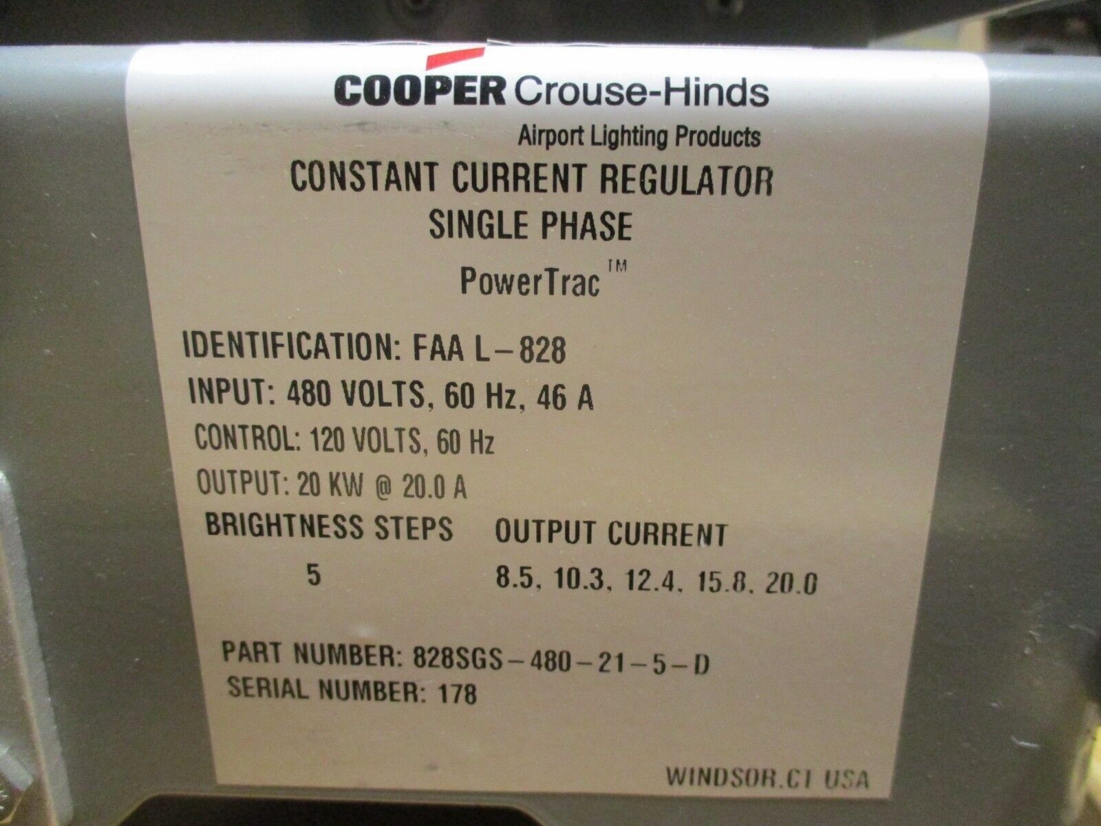 Cooper Crouse-Hinds PowerTrac Constant Current Regulator 828SGS-480-21-5-D
