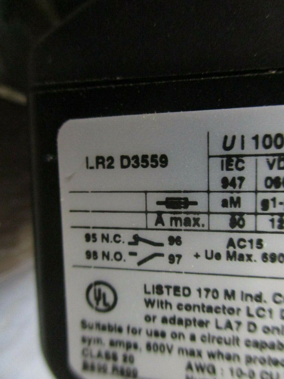 Telemecanique Starter LC1 D5011 / LR2 D3559 120V Coil Trip: 48-65A 600V Used