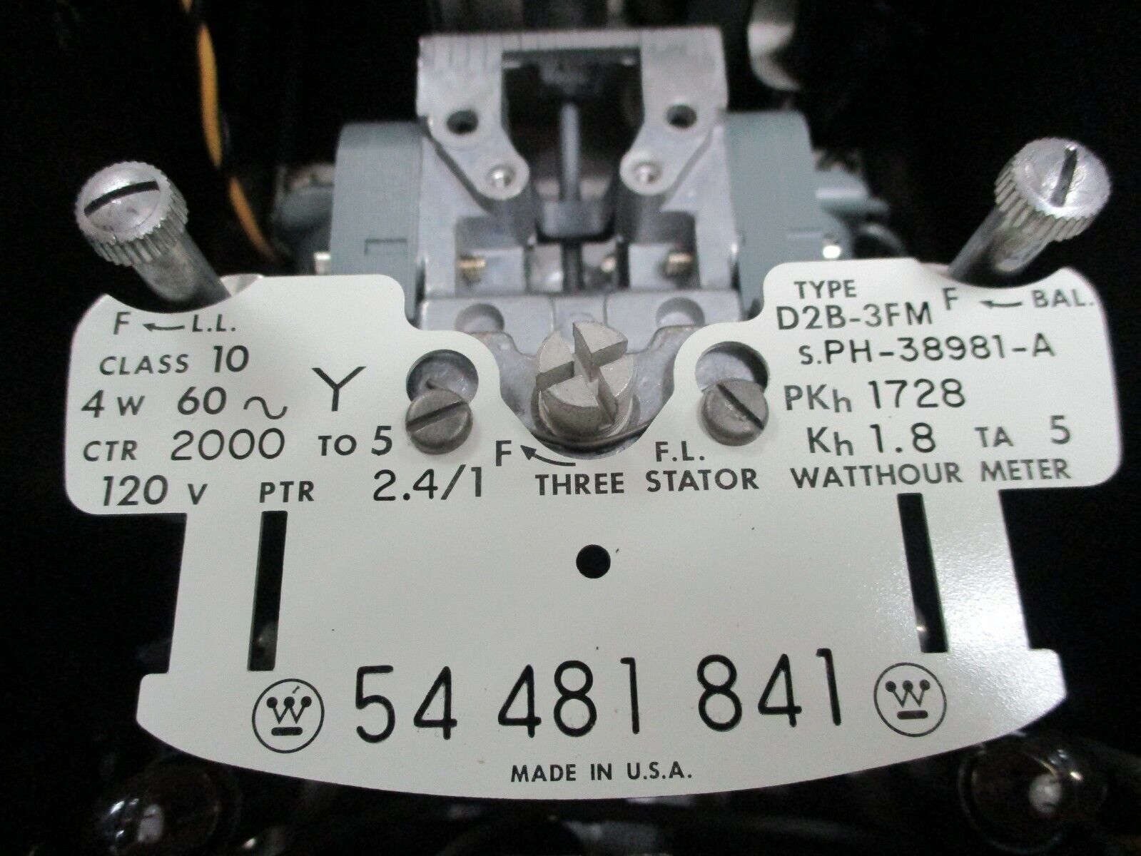 Westinghouse Three Stator Kilowatthour Meter D2B-3FM 120V 60Hz 4W Used
