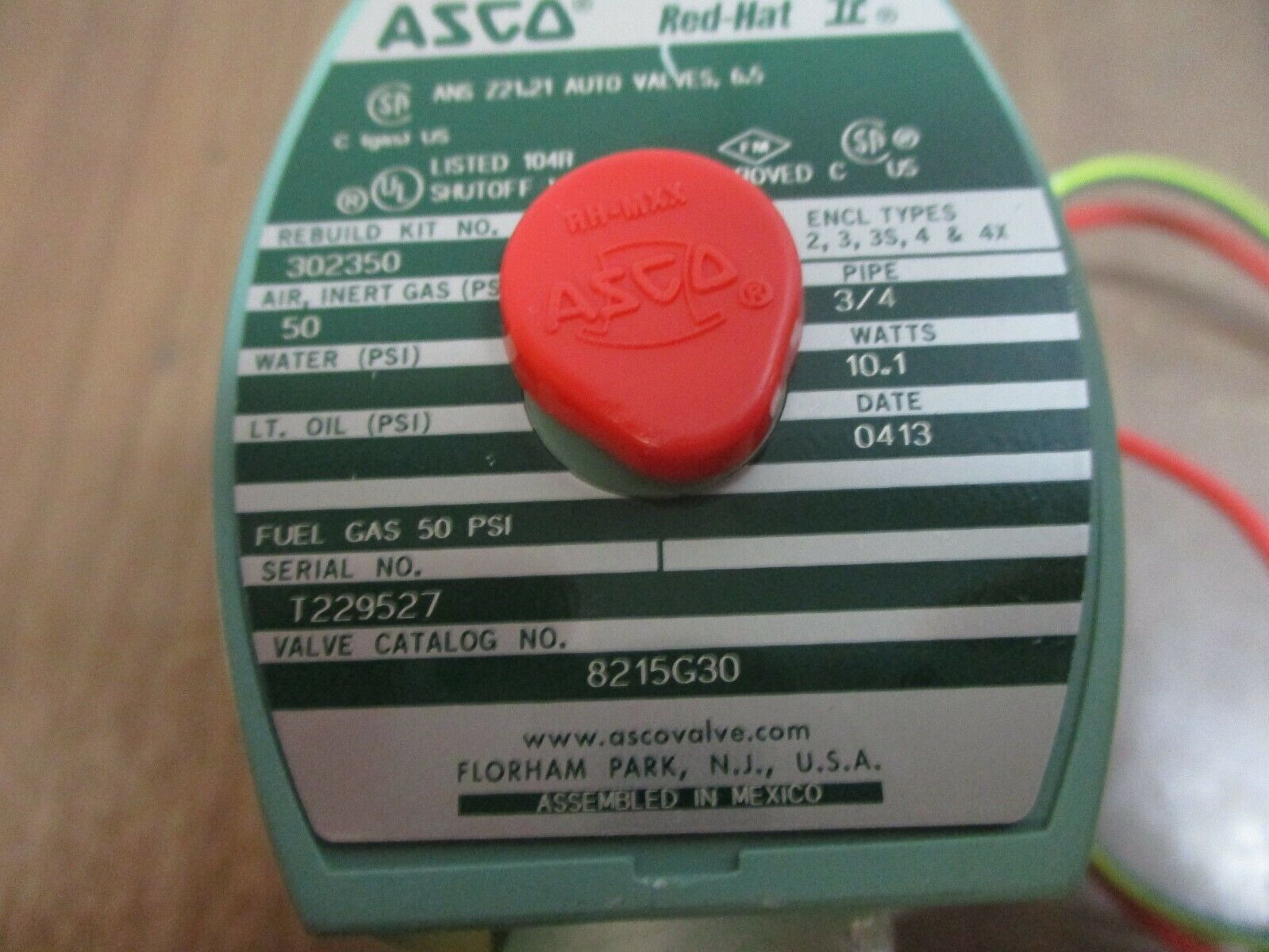Asco Red-Hat II Solenoid Valve 8215G30 50PSI Used