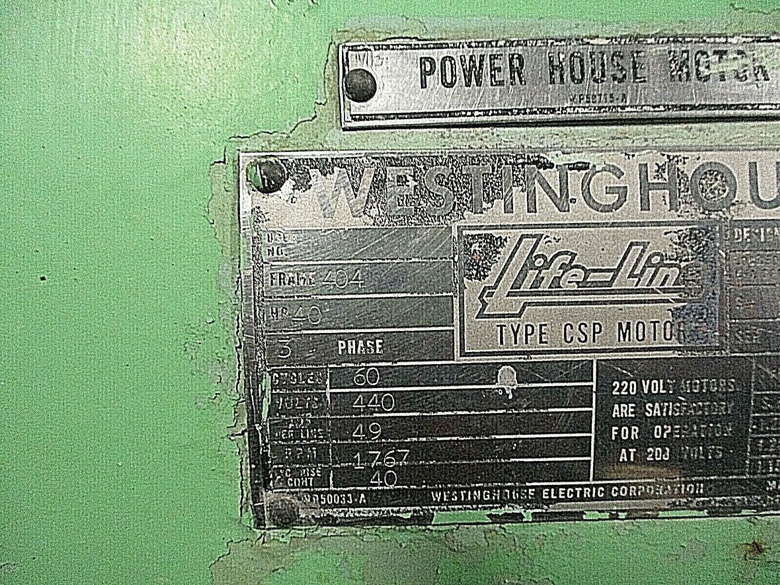 Westinghouse Motor 40HP 1800RPM 440V 49A 3Ph 60Hz Used
