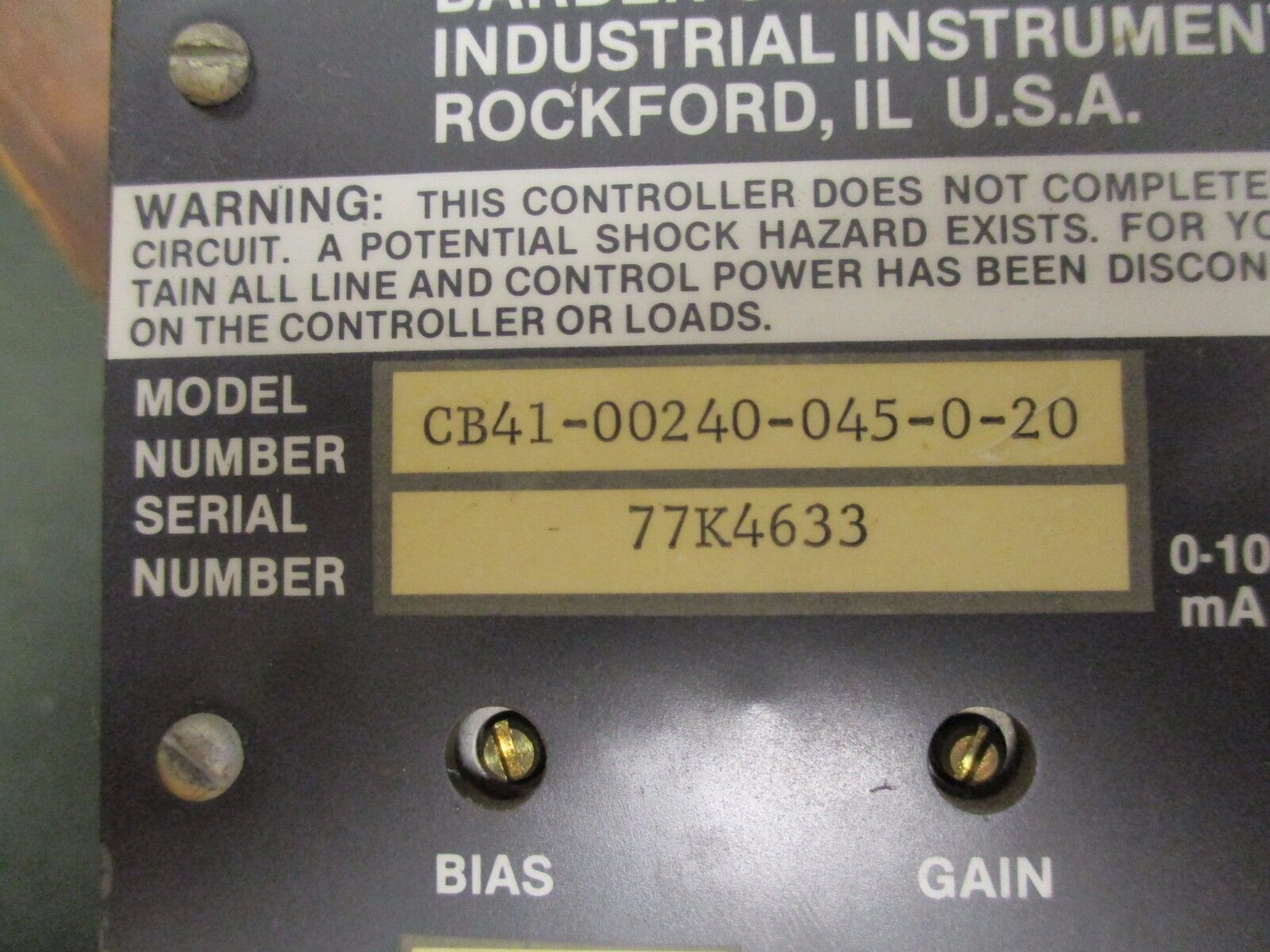 Barber-Colman Power Controller CB41-00240-045-0-20 240V 45A 50/60Hz Used