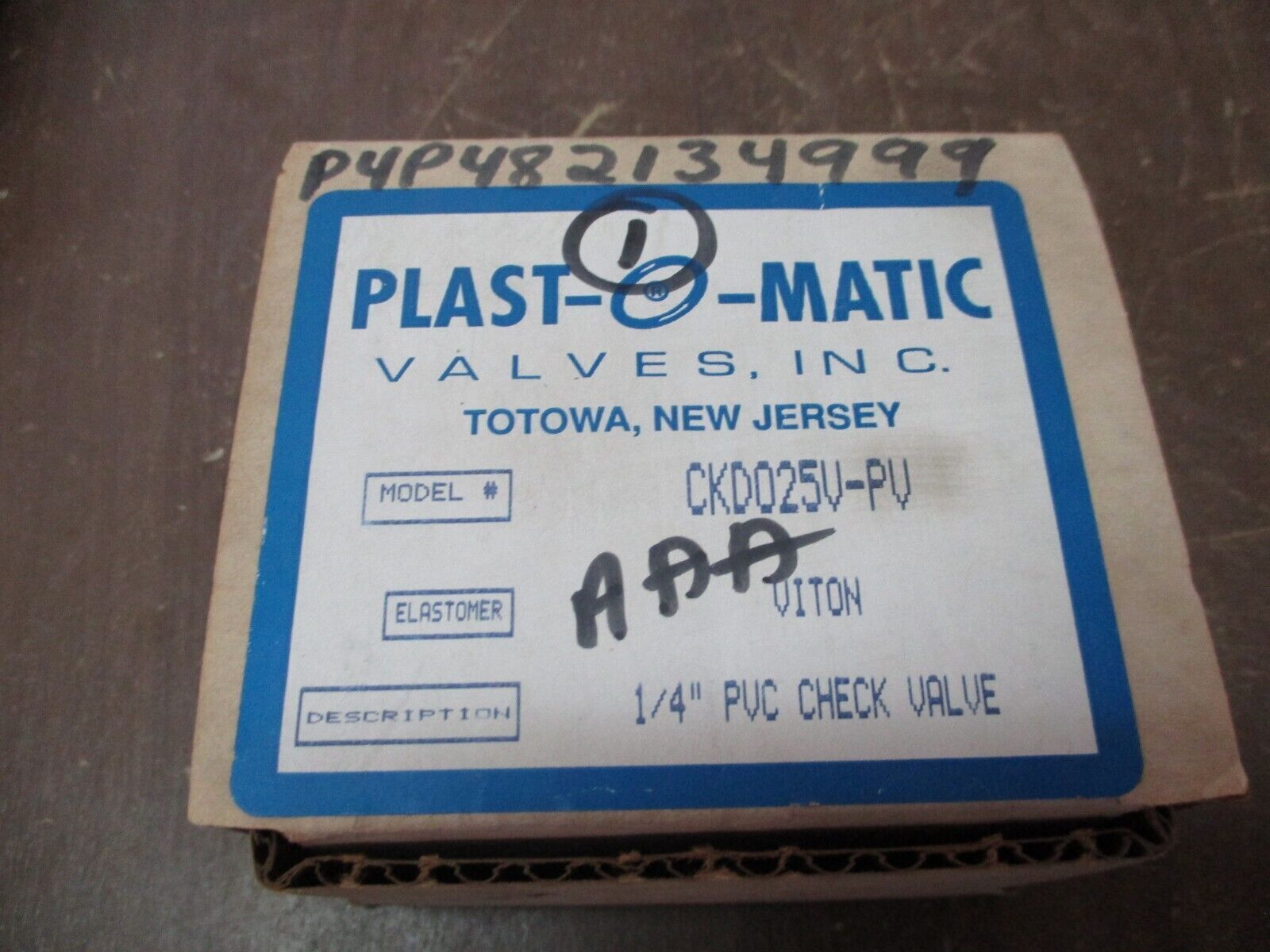 Plast-o-matic Check Valve CKD025V-PV 1/4" PVC New Surplus