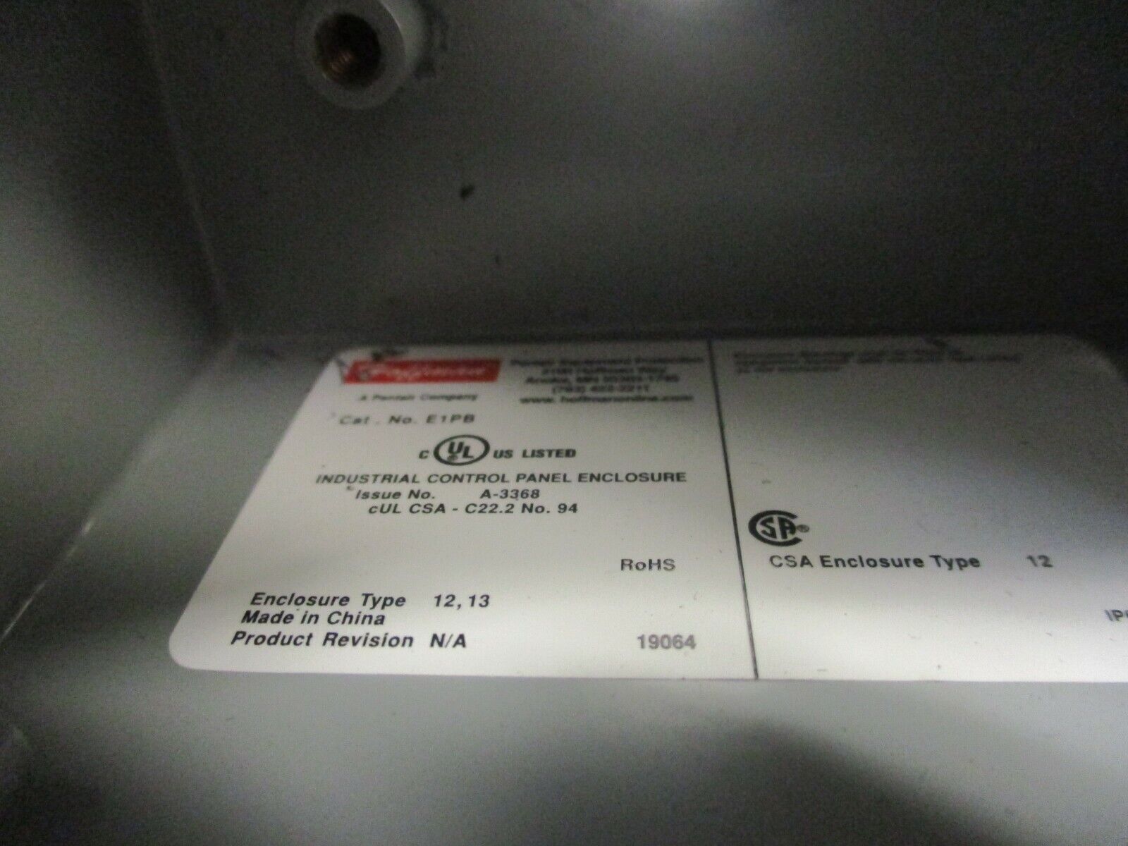 Hoffman Pushbutton Enclosure w/ Button E1PB 1-Position Type 12,13 E-Stop Button