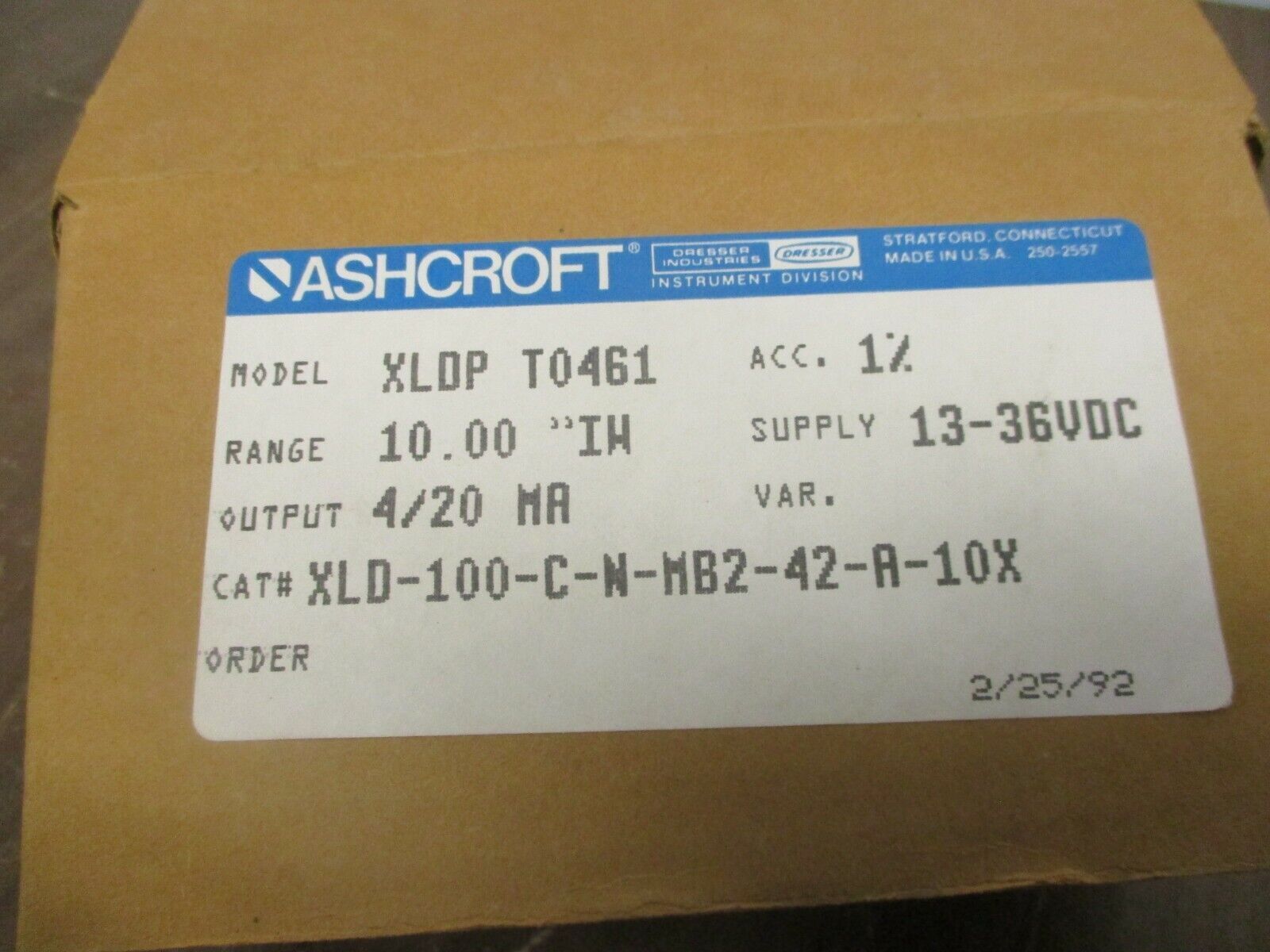 Ashcroft XLDP T0461 Differential Pressure Transmitter XLD-100-C-N-MB2-42-A-10X