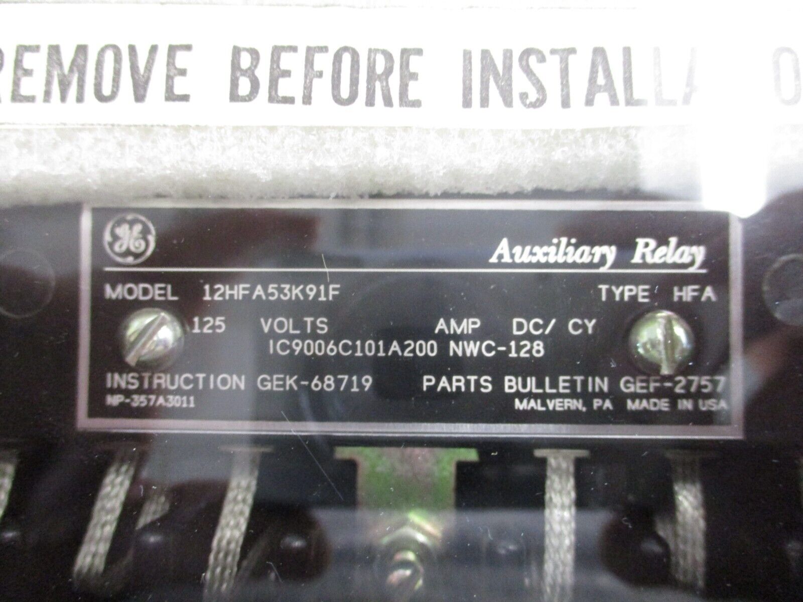GE Type HFA Auxiliary Relay 12HFA53K91F 125VDC New Surplus