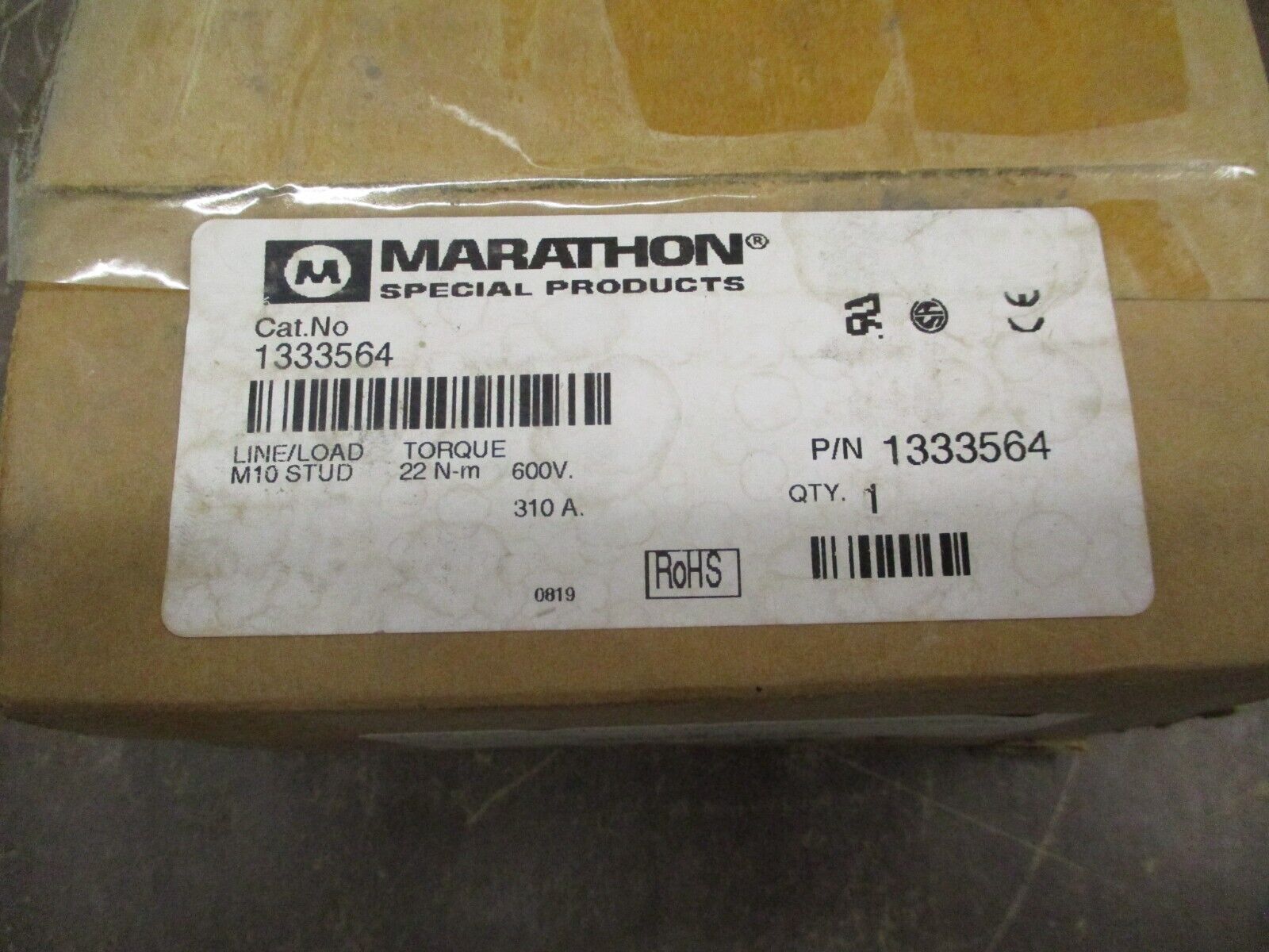 Marathon Power Distribution Block 1333564 310A 600V 3P Line/Load: M10 STUD