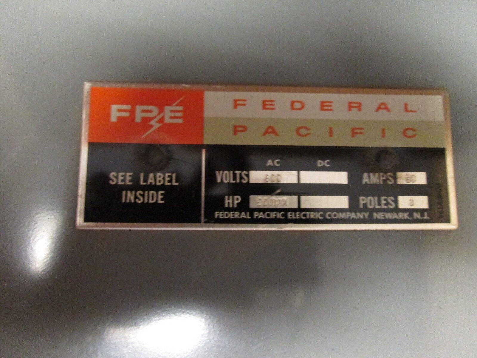 FPE Fusible Safety Switch 1636 60A 600V 3P New Surplus