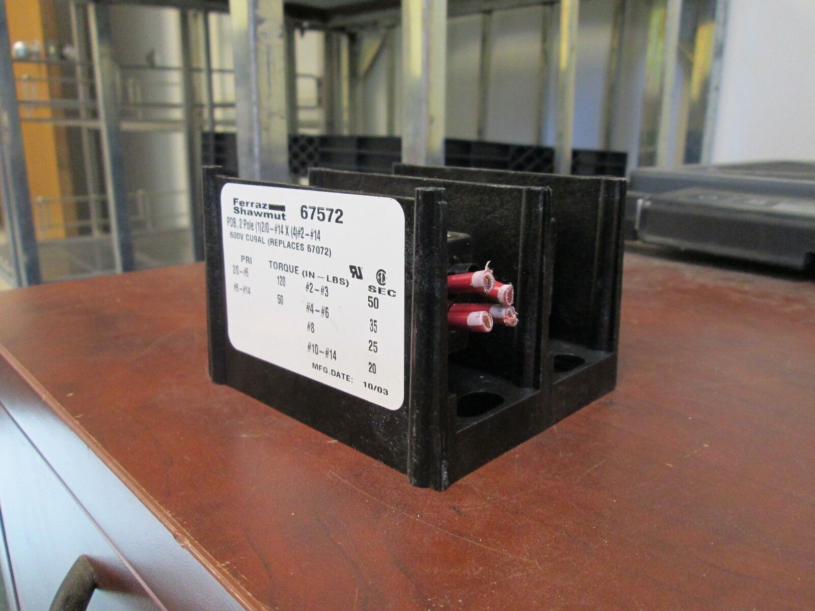Ferraz Shawmut Terminal Block 67572 Line: (1) 2/0 Load: (4) #2-#14 Used