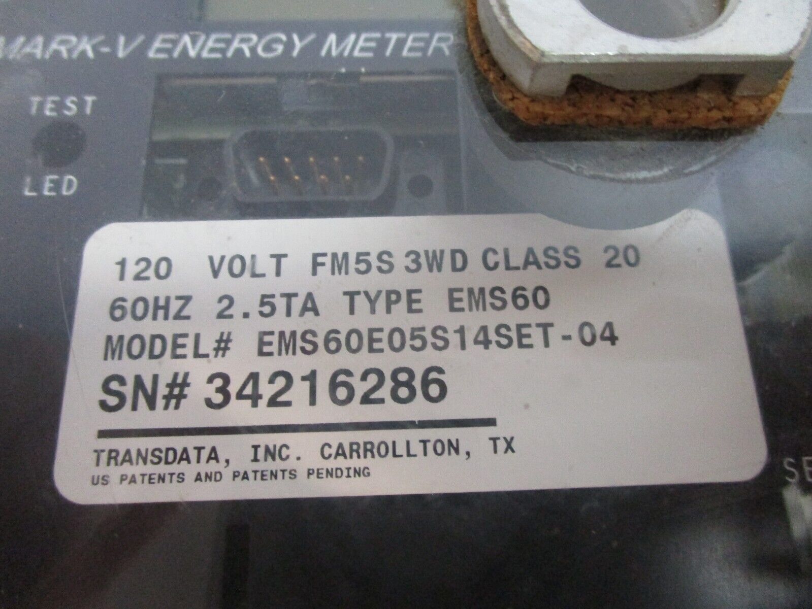TransData Mark-V Energy Meter EMS60E05S14SET-04 120V 60Hz 10kWH Used
