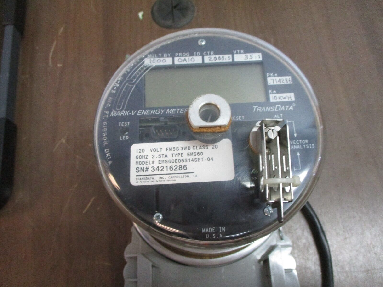 TransData Mark-V Energy Meter EMS60E05S14SET-04 120V 60Hz 10kWH Used
