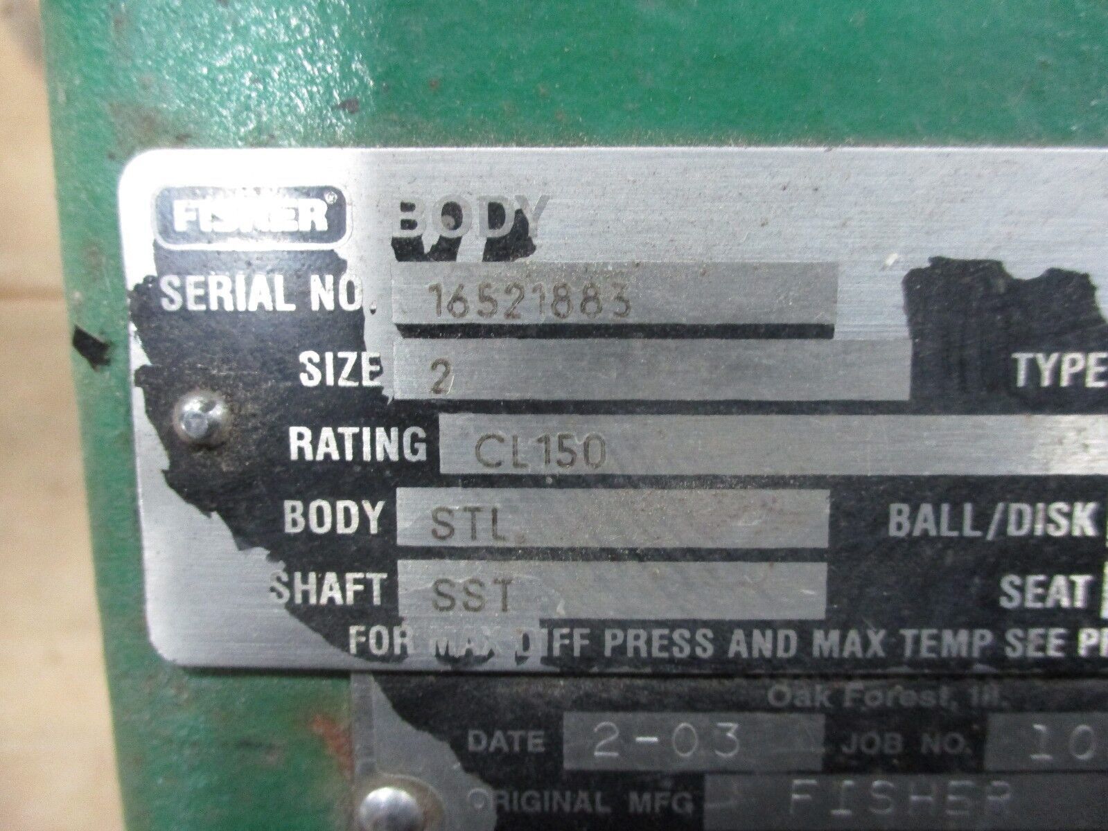 Fisher Diaphragm Control Valve 1052 / V150 Used