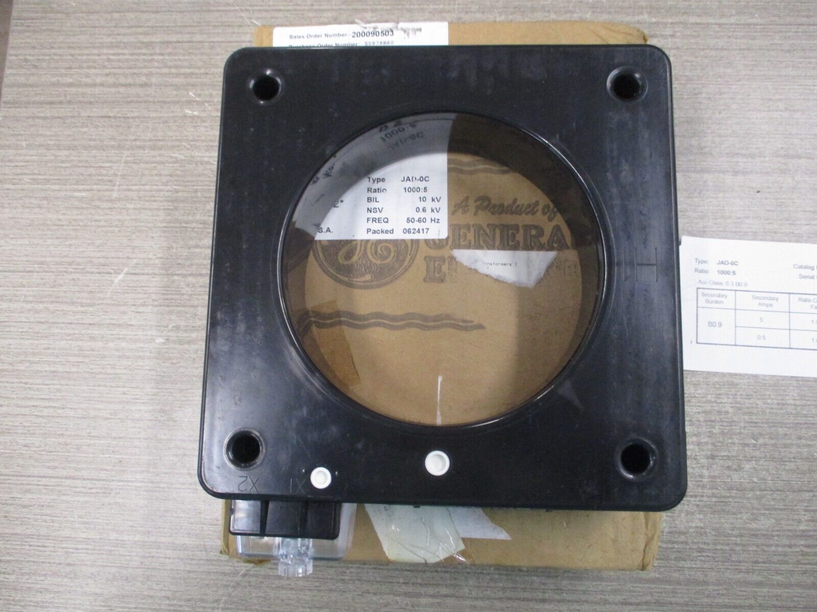GE Type JAD-0C Current Transformer 750X120002 Ratio 1000:5A 600V 50-60Hz