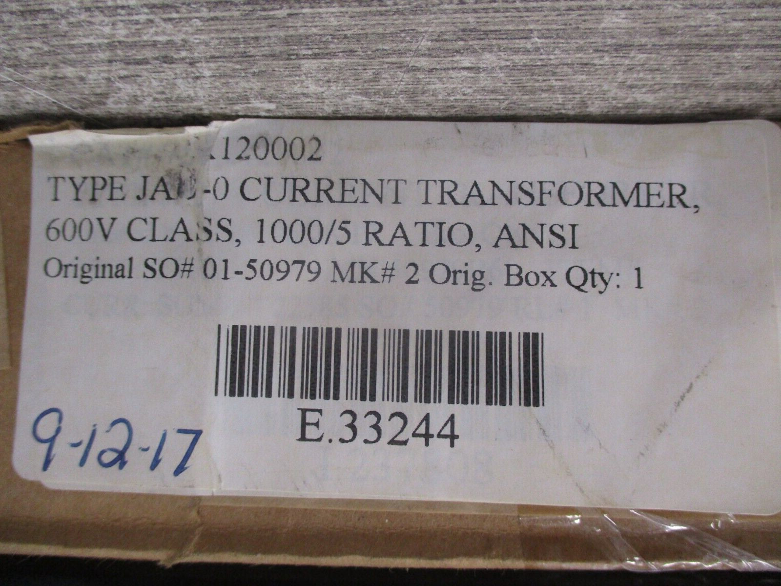 GE Type JAD-0C Current Transformer 750X120002 Ratio 1000:5A 600V 50-60Hz