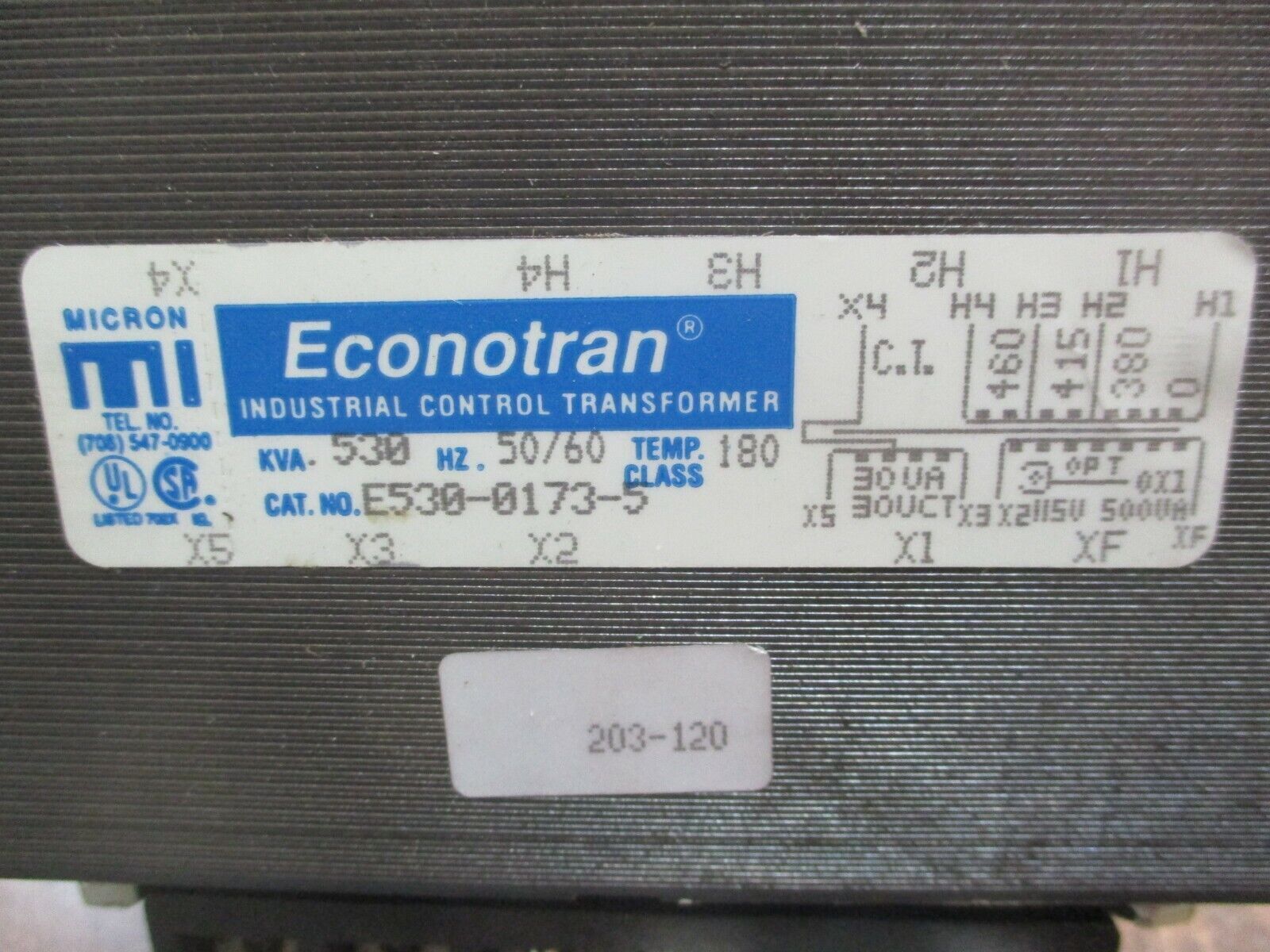 Micron Econotran Control Transformer E530-0173-5 0.530KVA Pri:380/415/460V Used