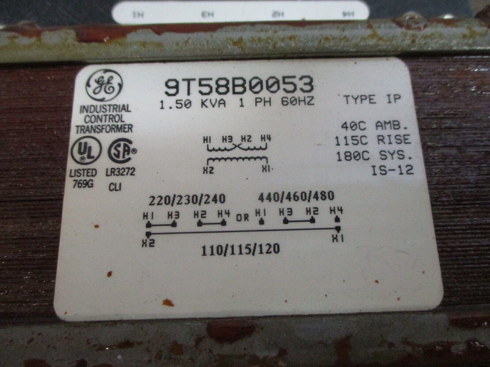 GE Control Transformer 9T58B0053 1.50kVA Pri: 240/480V Sec: 120V 1Ph 60Hz Used