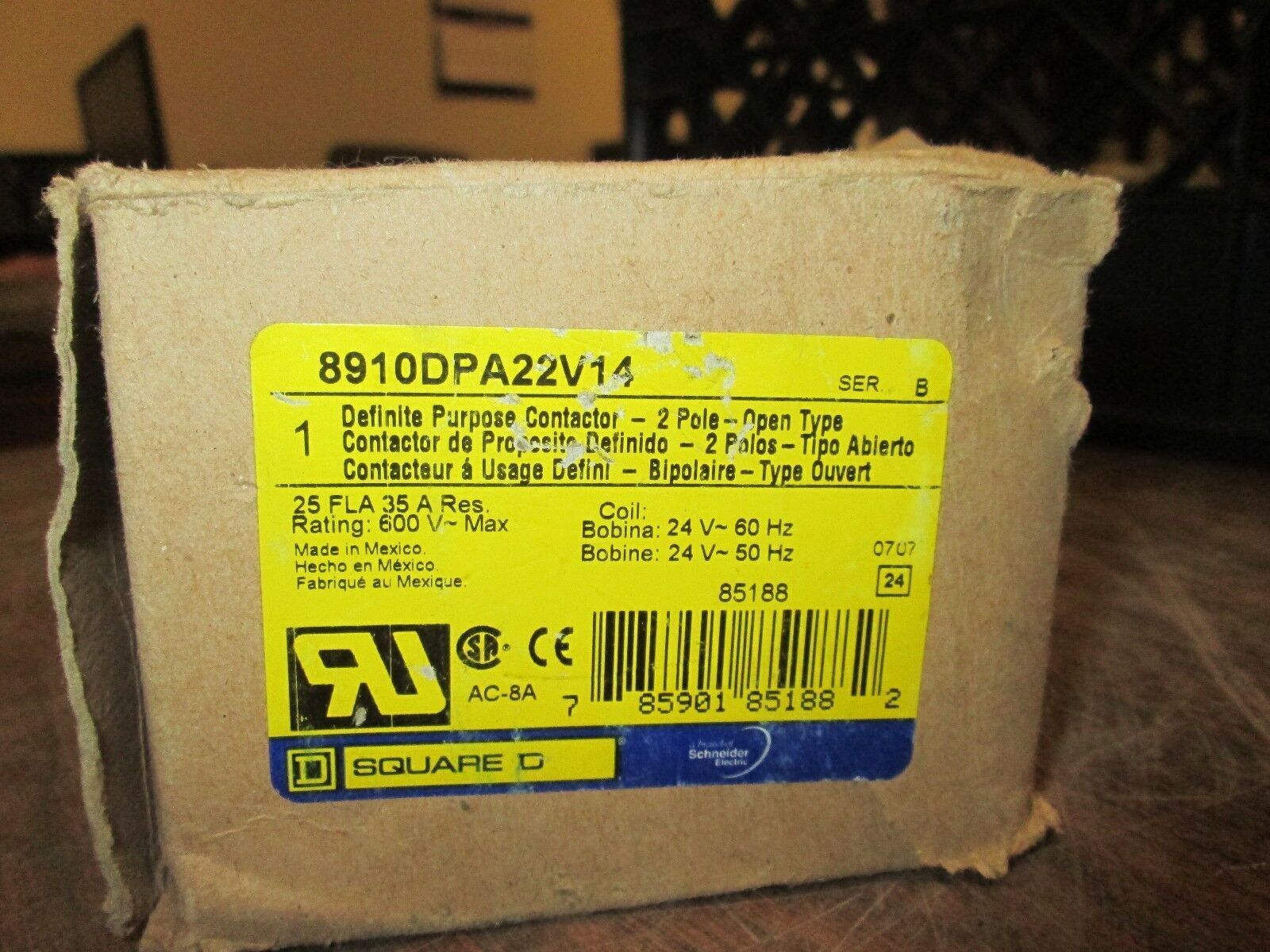 Square D Contactor 8910DPA22V14 2-Pole 24V Coil 600V 35A New Surplus