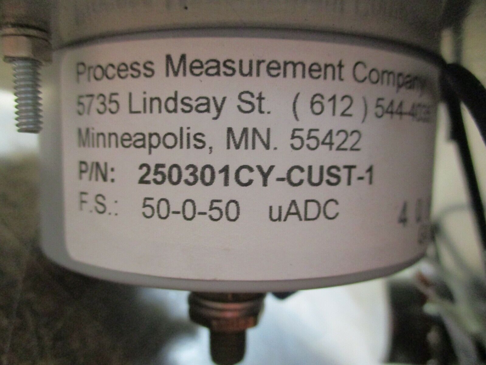 Process Measurement Company Load Meter 250301CY-CUST-1 Range: 100-100% Used