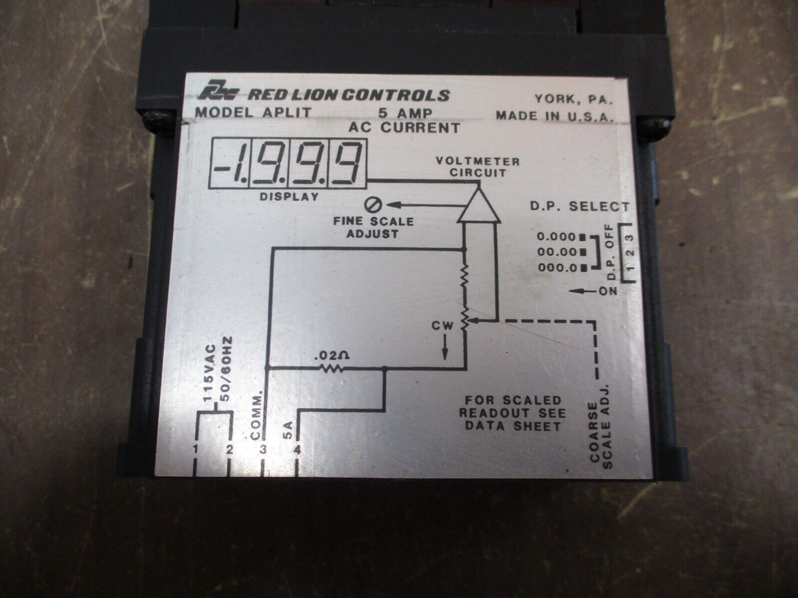 Red Lion Controls AC Current Meter APLIT 5A Used