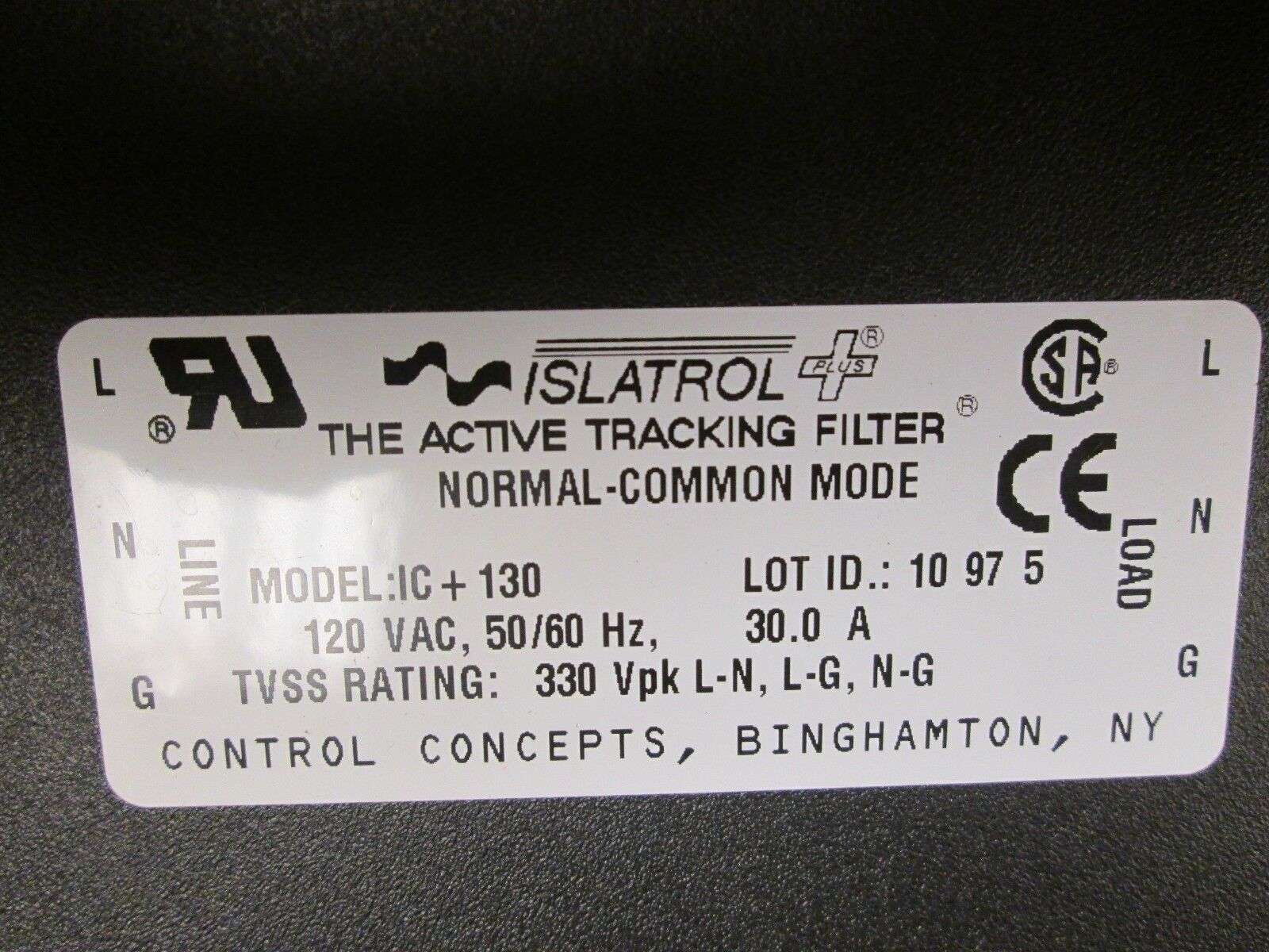 Islatrol Active Tracking Filter IC+130 120VAC 50/60Hz Used