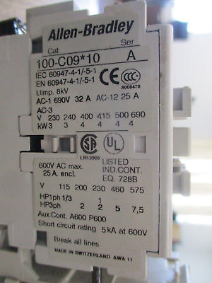 Allen-Bradley Starter 100-C09*10 193-EA1DB Range 1-2.9A 24V Coil Used