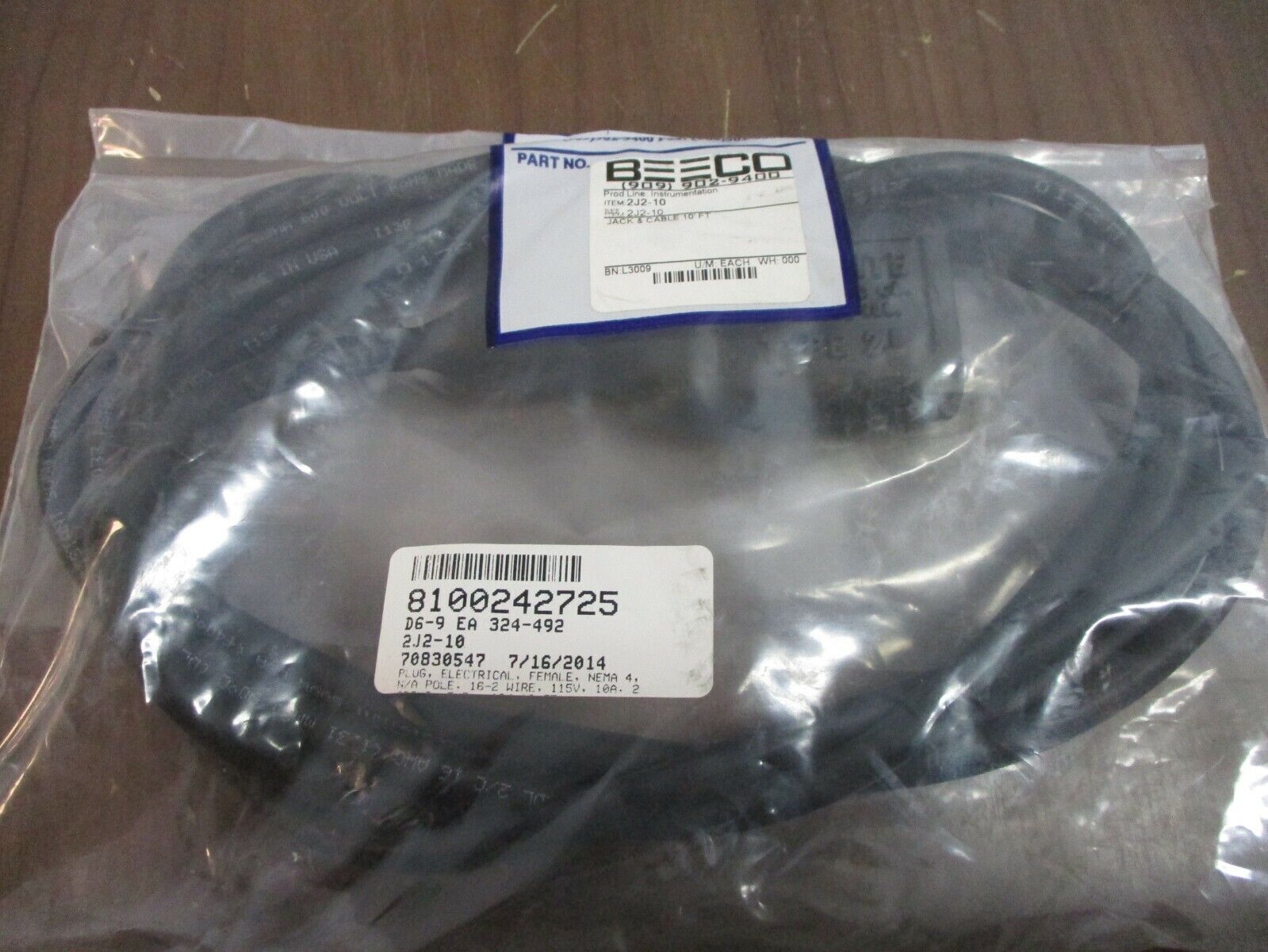 BEECO Jack & Cable 2J2-10 10' New Surplus