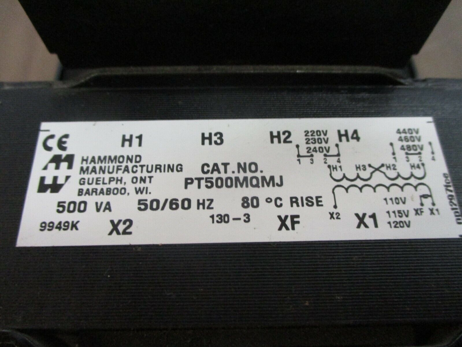 Hammond Transformer PT500MQMJ 500VA Pri: 240/480V Sec: 120V 50/60Hz Used