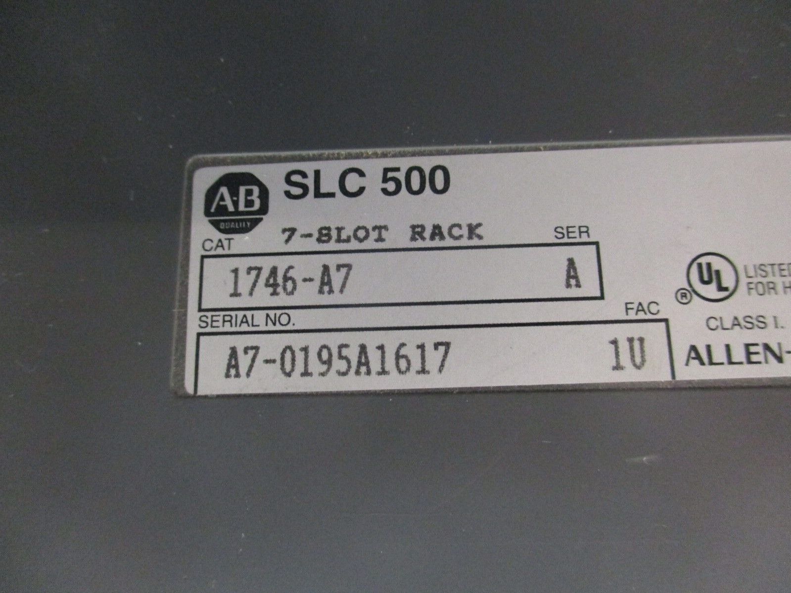 AllenBradley SLC 500 PLC Rack 1746A7 Ser A 7Slot Used
