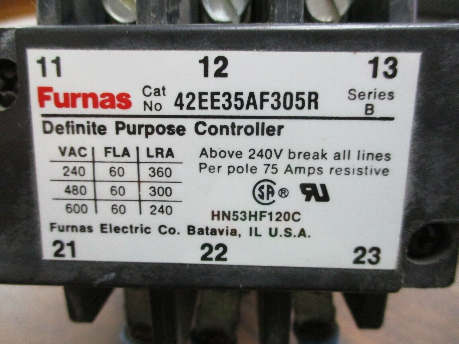 Furnas Contactor 42EE35AF305R 120V Coil 60A 600V Used