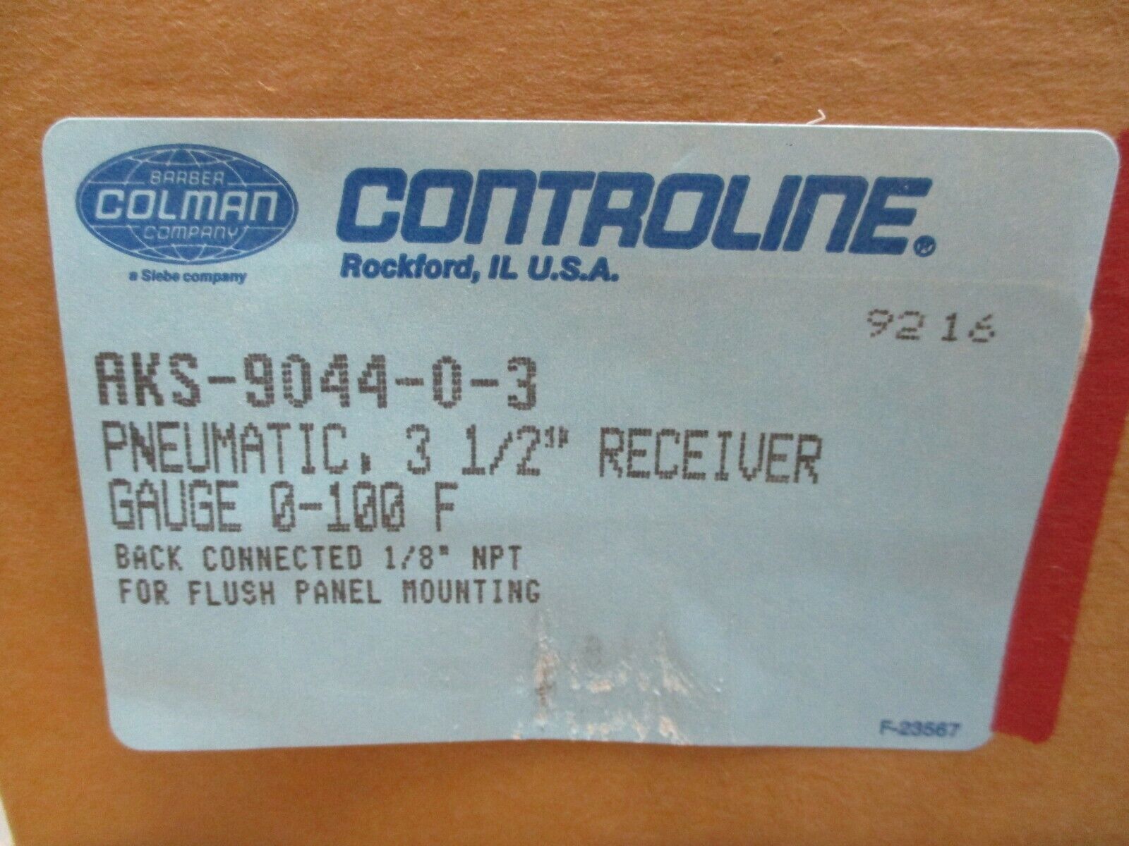 Barber-Colman Pneumatic Receiver Gauge AKS-9044-0-3 Range: 0-100°F Size: 3-1/2"