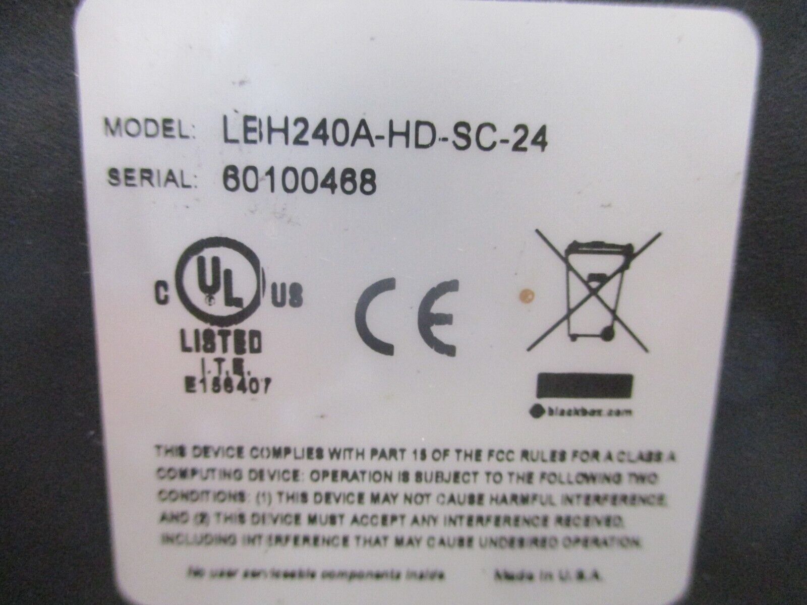 Black Box Hardened 10/100 Mbps Edge Switch LBH240A-HD-SC-24 Used