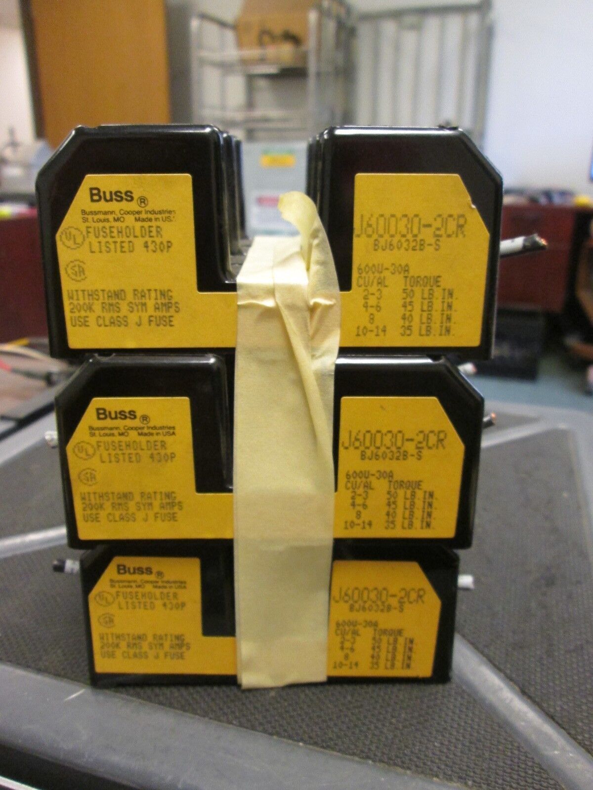 Bussmann Fuse Block J60030-2CR 30A 600V 2P **Lot of 3** Used