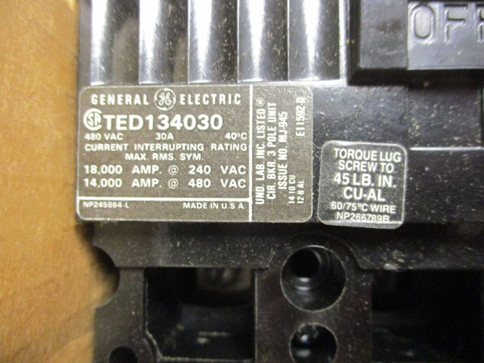 GE TED Circuit Breaker TED13403WL 30A 480V New Surplus