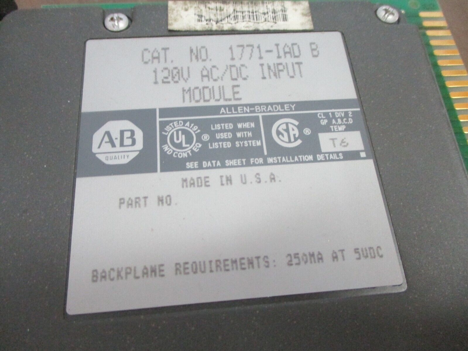 Allen-Bradley AC/DC Input Module 1771-IAD B 120V Used