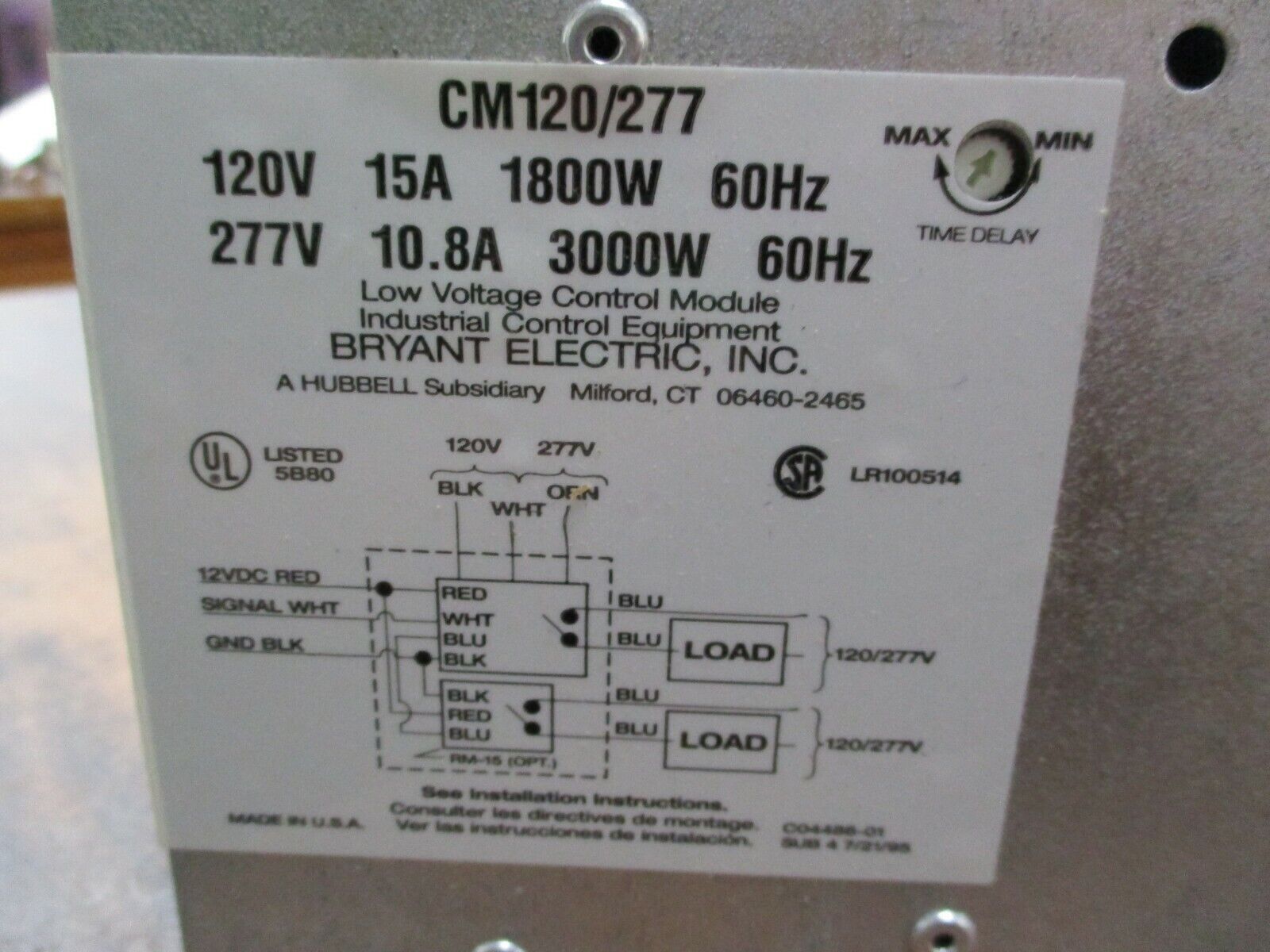 Bryant Motion Switch Control Module CM120277 120/277VAC 12-15V DC New Surplus