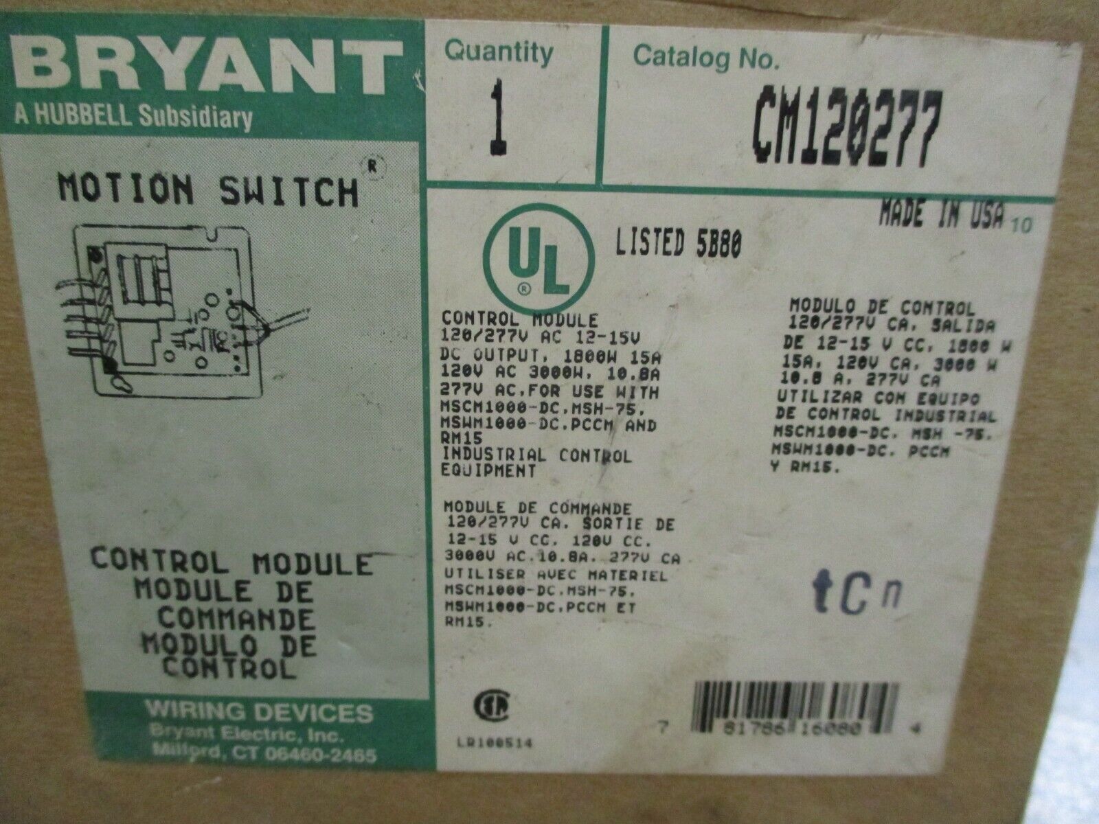 Bryant Motion Switch Control Module CM120277 120/277VAC 12-15V DC New Surplus