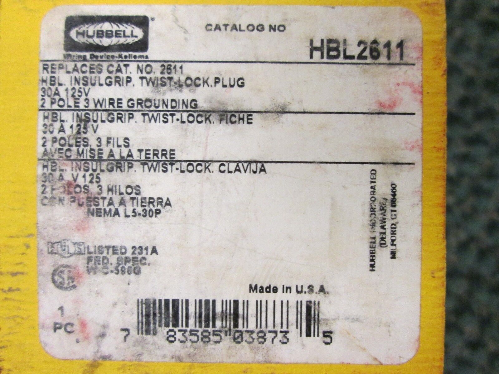 Hubbell Twist Lock Plug HBL 2611 *Set of 2* New Surplus