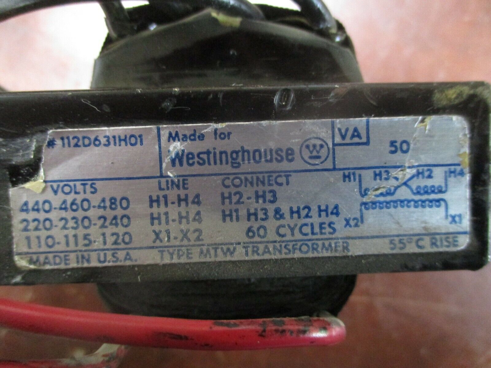 Westinghouse Type MTW Transformer 112D631H01 50VA Pri: 240/480V Sec: 120V Used