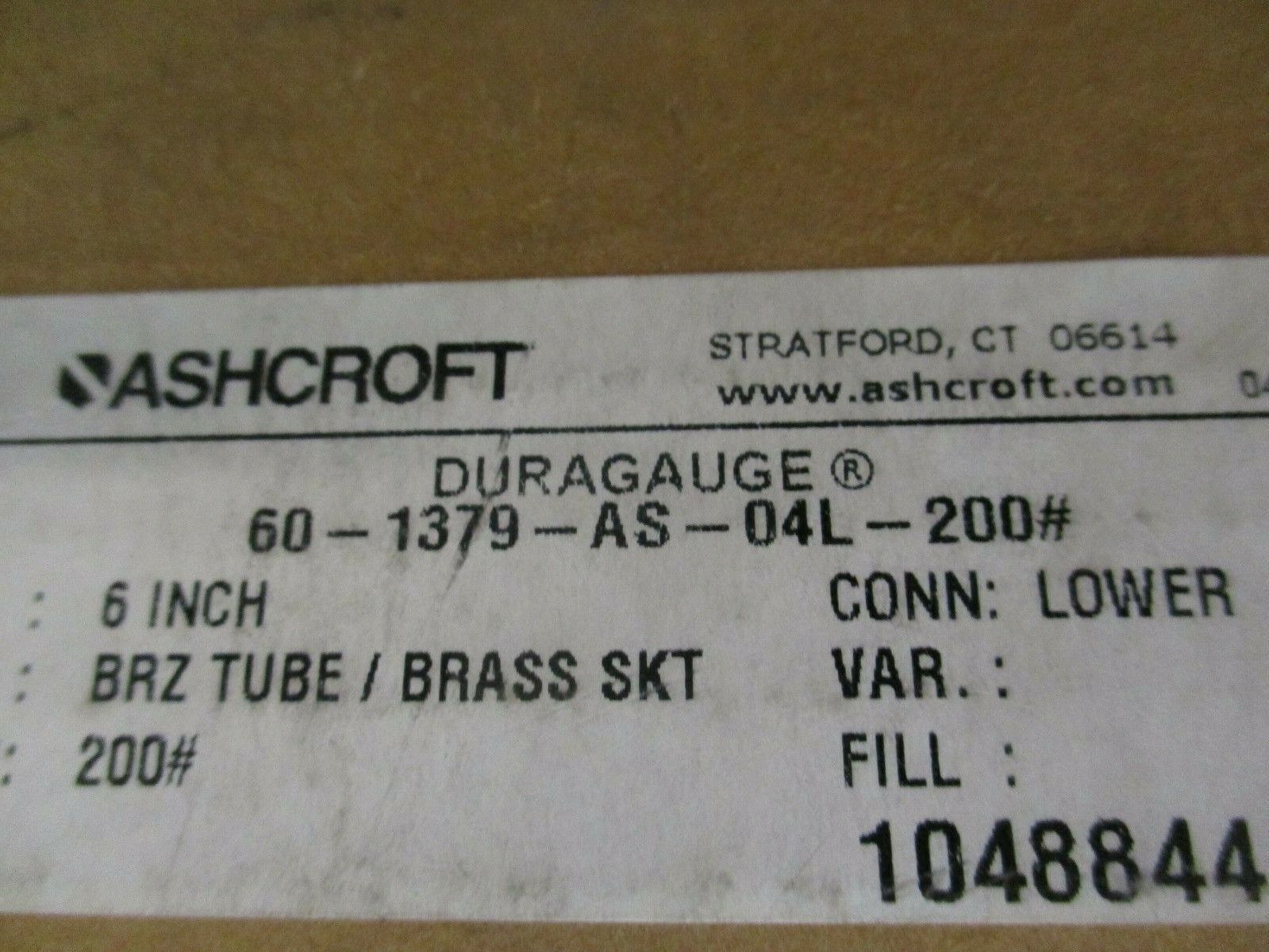 Ashcroft Duragauge Pressure Gauge 60-1379-AS-04L-200# Size: 6" Range: 0-200PSI